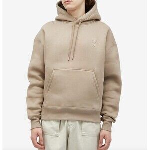 AMI Paris Men's Embossed Heart Hoodie in Light Taupe Size Small